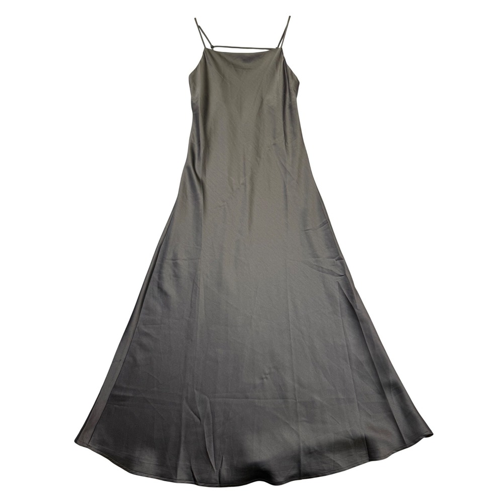 Audrey 3+1 Womens Black Satin Maxi Slip Dress Square Neck Spaghetti Strap Size M